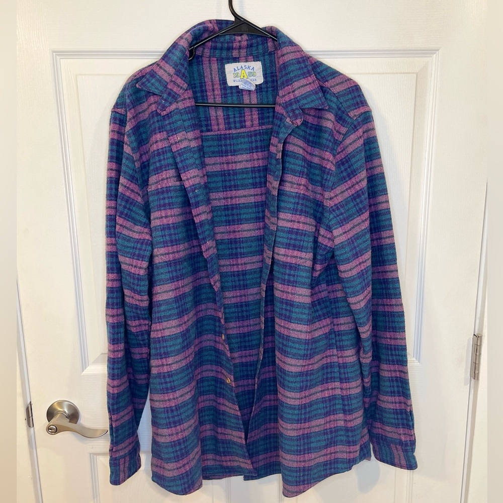 Alaska 1959 Wilderness Gear Purple/Teal/Pink Plaid Vintage Flannel Button Up